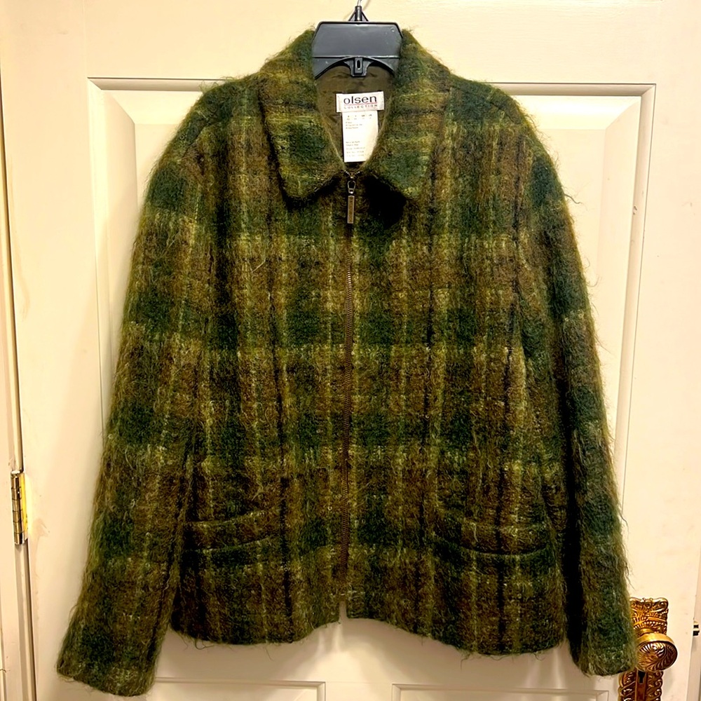 Olsen Collection green plaid Mohair wool vintage jacket